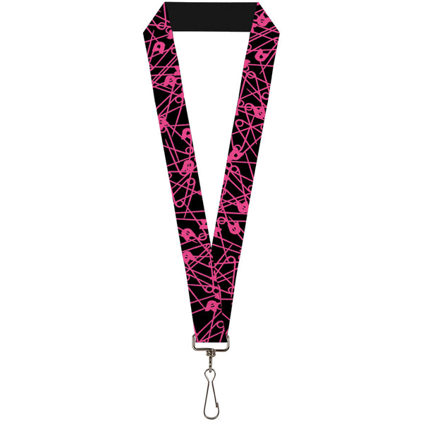 Buckle-Down Lanyard - 1.0" - Safety Pins Black Fuchsia