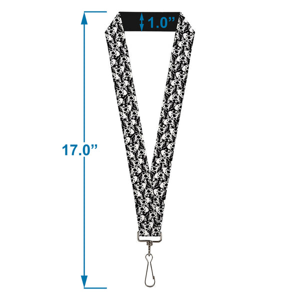 Buckle-Down Lanyard - 1.0" - Skull Yard Black White