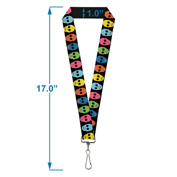 Buckle-Down Lanyard - 1.0" - Skulls Black Multi Color