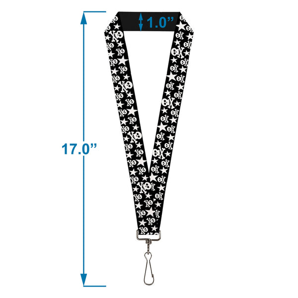 Buckle-Down Lanyard - 1.0" - Skulls & Stars Black White