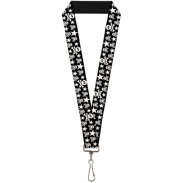 Buckle-Down Lanyard - 1.0" - Skulls & Stars Black White