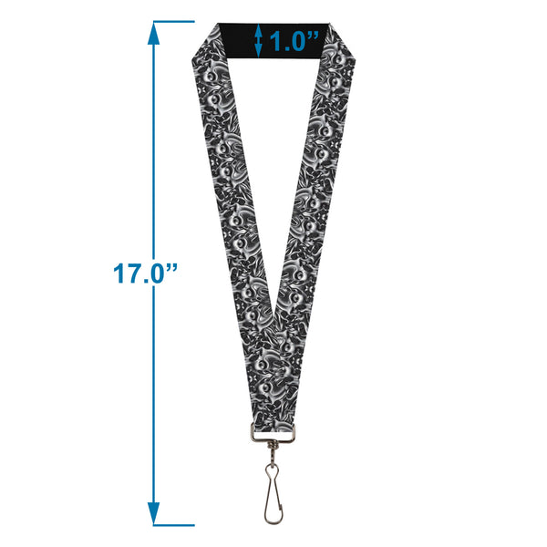 Buckle-Down Lanyard - 1.0" - Sleeve Skulls Black Gray