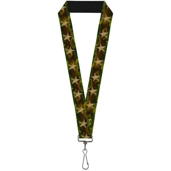 Buckle-Down Lanyard - 1.0" - Star Camo Olive Gold