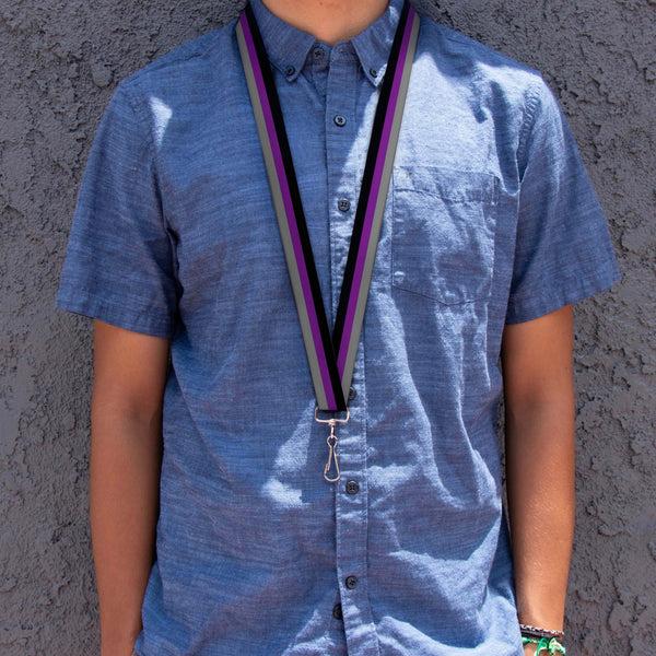 Buckle-Down Lanyard - 1.0" - Stripes Black Purple Gray