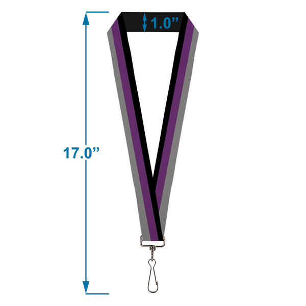 Buckle-Down Lanyard - 1.0" - Stripes Black Purple Gray