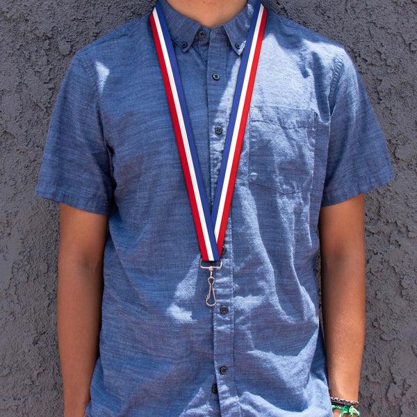 Buckle-Down Lanyard - 1.0" - Stripes Blue White Red