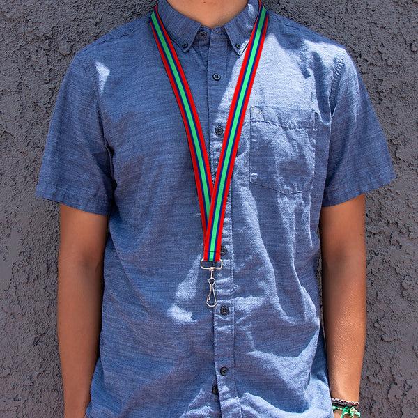 Buckle-Down Lanyard - 1.0" - Stripes Red Blue Green