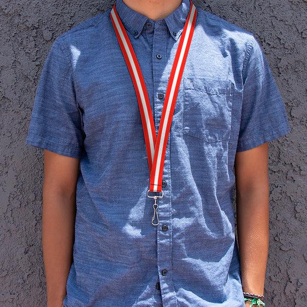 Buckle-Down Lanyard - 1.0" - Stripes Red White Red