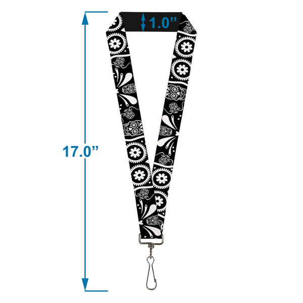 Buckle-Down Lanyard - 1.0" - Sugar Skulls Black White