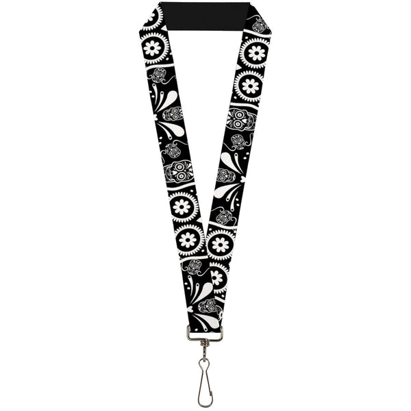 Buckle-Down Lanyard - 1.0" - Sugar Skulls Black White