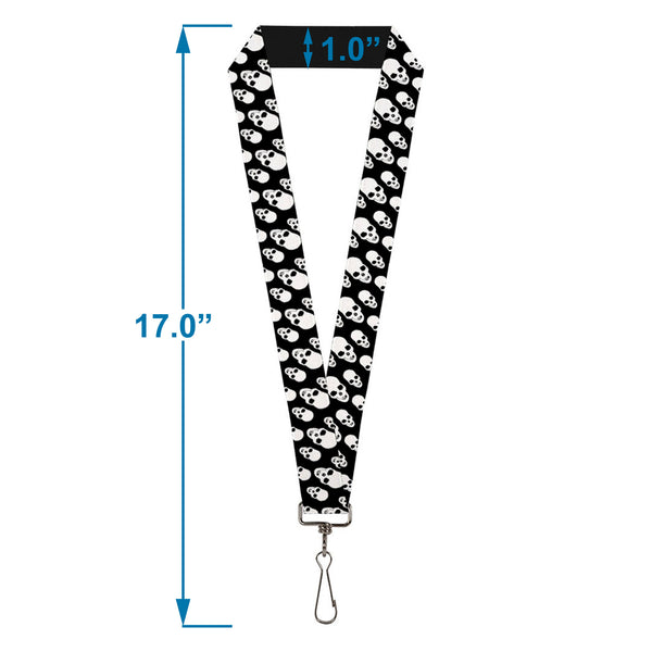 Buckle-Down Lanyard - 1.0" - Tilted Skulls Black White