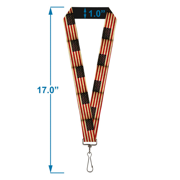 Buckle-Down Lanyard - 1.0" - Vintage US Flag Repeat