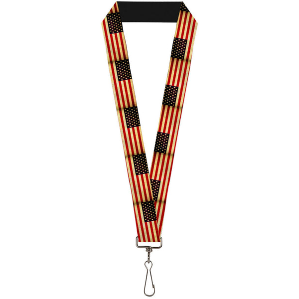 Buckle-Down Lanyard - 1.0" - Vintage US Flag Repeat