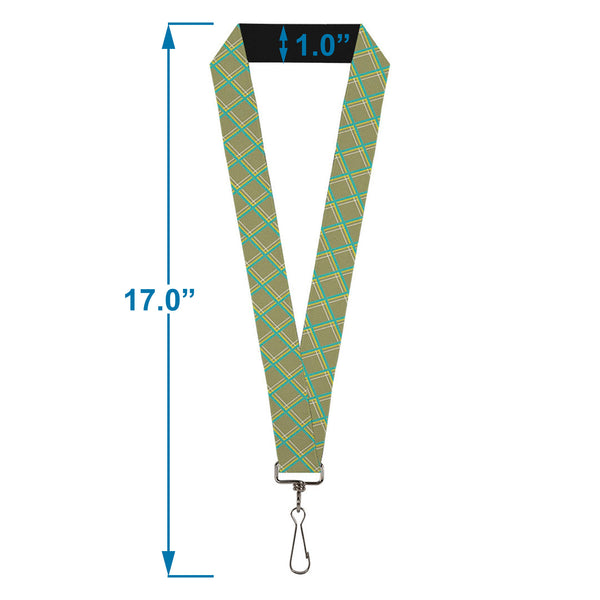 Buckle-Down Lanyard - 1.0" - Wire Grid Tan Green Yellow