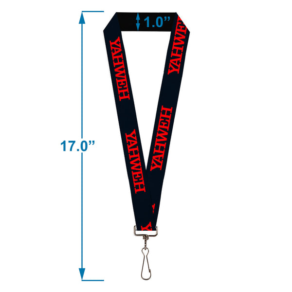 Buckle-Down Lanyard - 1.0" - YAHWEH Text Navy Blue Red