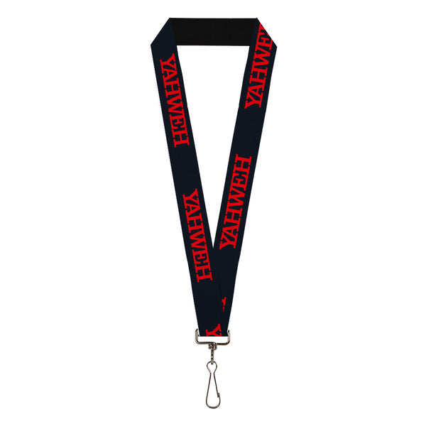 Buckle-Down Lanyard - 1.0" - YAHWEH Text Navy Blue Red
