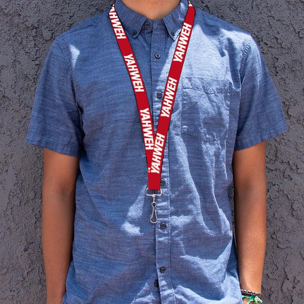Buckle-Down Lanyard - 1.0" - YAHWEH Text Red White