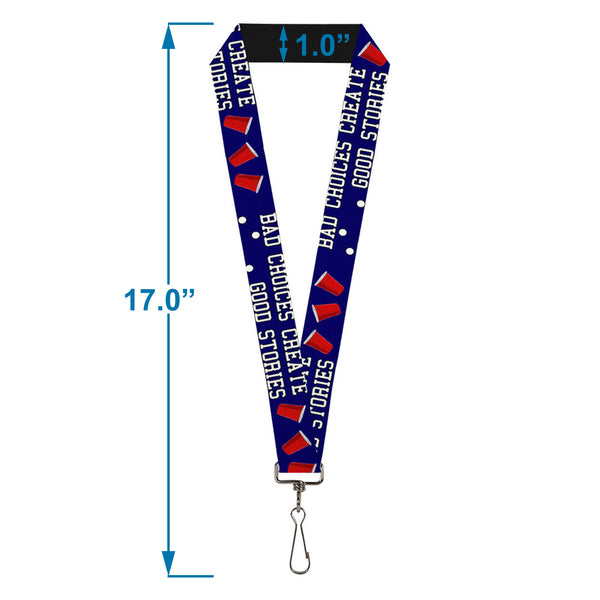 Buckle-Down Buckle-Down Lanyard - Beer Pong BAD CHOICES CREATE GOOD STORIES Blue/White/Red