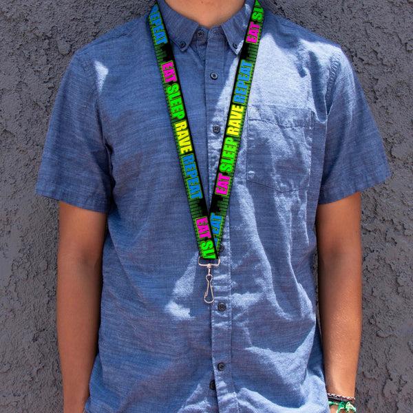 Buckle-Down Buckle-Down Lanyard - EAT SLEEP RAVE REPEAT Black/Multi Neon