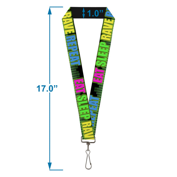 Buckle-Down Buckle-Down Lanyard - EAT SLEEP RAVE REPEAT Black/Multi Neon