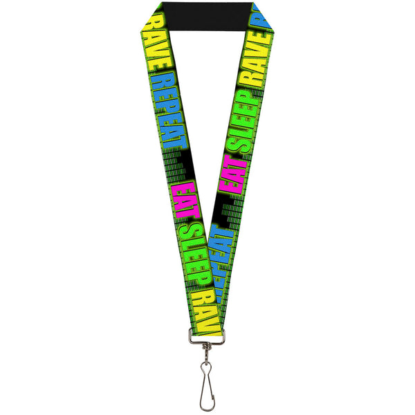 Buckle-Down Buckle-Down Lanyard - EAT SLEEP RAVE REPEAT Black/Multi Neon