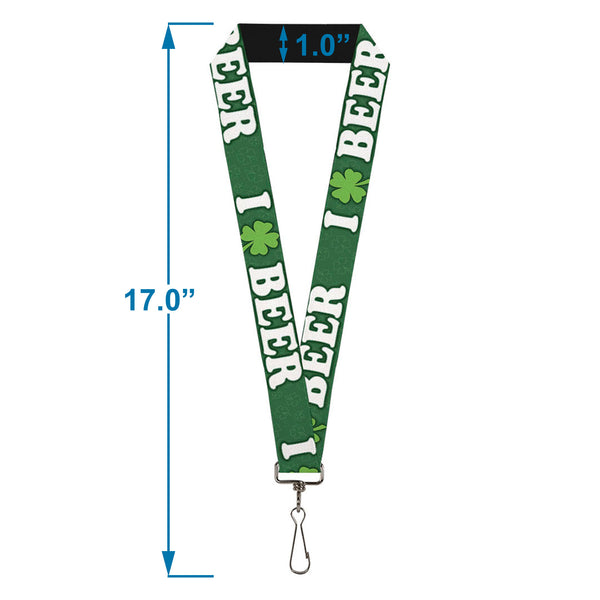 Buckle-Down Buckle-Down Lanyard - I "Clover" BEER/Clover Outlines Greens/White