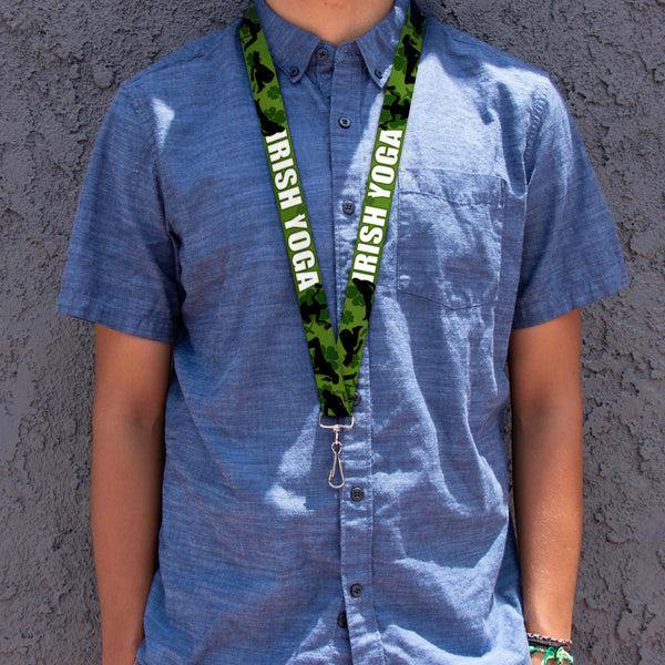 Buckle-Down Buckle-Down Lanyard - IRISH YOGA Poses/Clovers Greens/Black/White