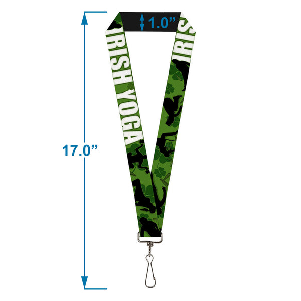 Buckle-Down Buckle-Down Lanyard - IRISH YOGA Poses/Clovers Greens/Black/White