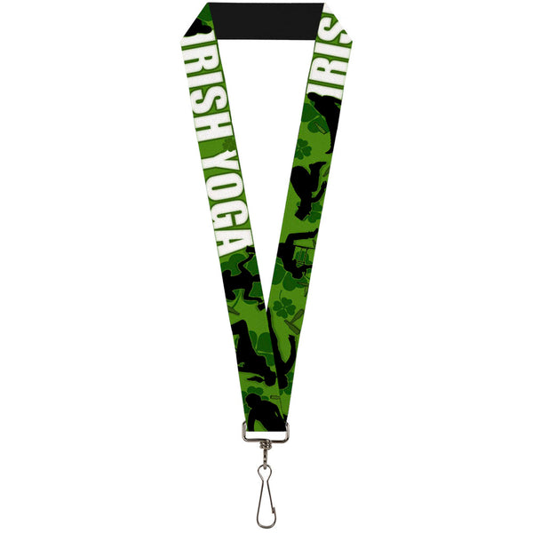 Buckle-Down Buckle-Down Lanyard - IRISH YOGA Poses/Clovers Greens/Black/White