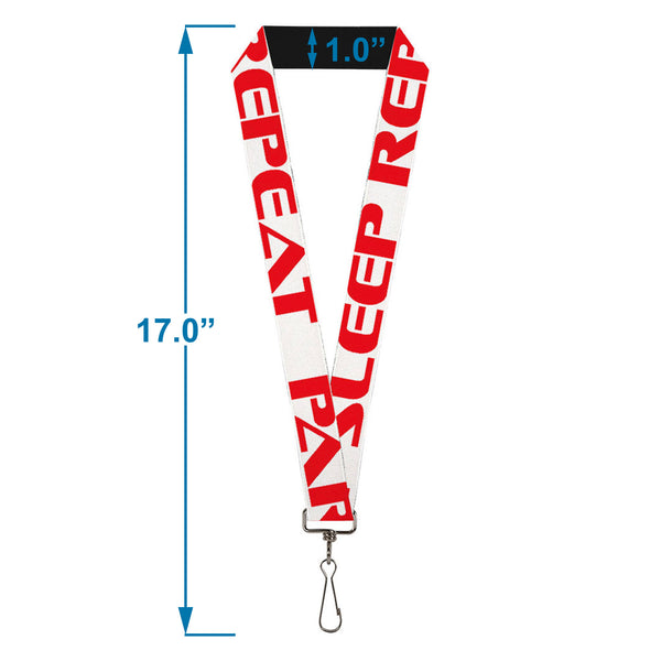 Buckle-Down Buckle-Down Lanyard - PARTY-SLEEP-REPEAT White/Red