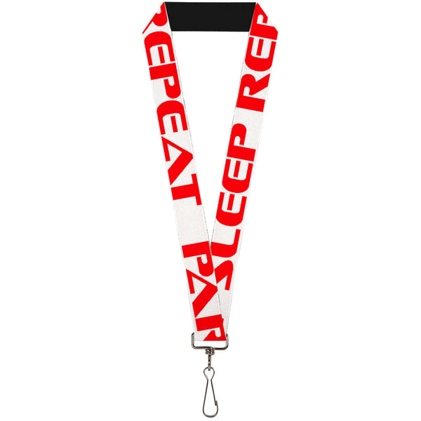Buckle-Down Buckle-Down Lanyard - PARTY-SLEEP-REPEAT White/Red