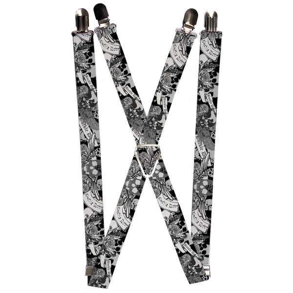 Buckle-Down Suspenders - 1.0" - BD Skull w/Roses