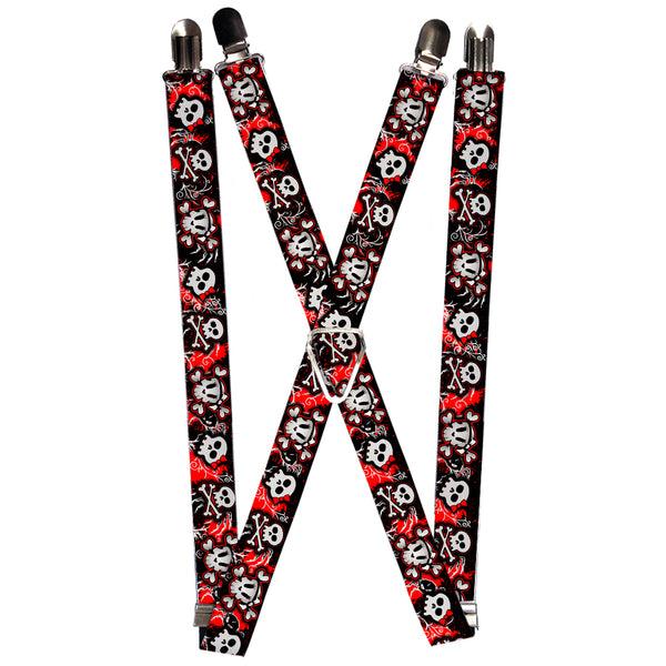 Buckle-Down Suspenders - 1.0" - Girlie Skull Black/Red