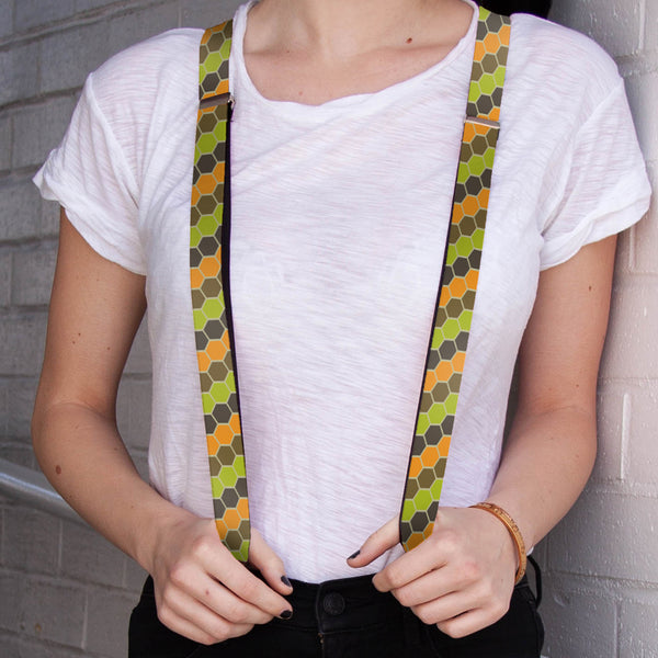 Buckle-Down Suspenders - 1.0" - Honeycomb Greens/Orange