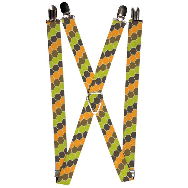 Buckle-Down Suspenders - 1.0" - Honeycomb Greens/Orange