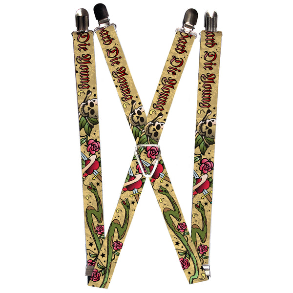 Buckle-Down Suspenders - 1.0" - Live Hard Die Young Tan