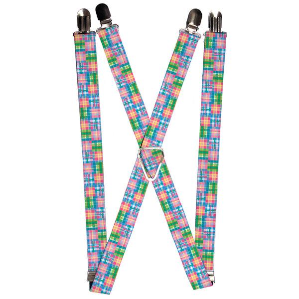 Buckle-Down Suspenders - 1.0" - Madras Plaid Pink