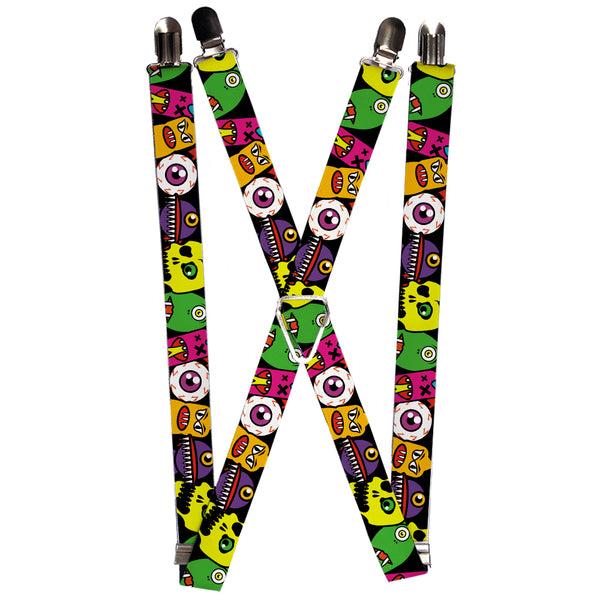 Buckle-Down Suspenders - 1.0" - Monsters CLOSE-UP Black