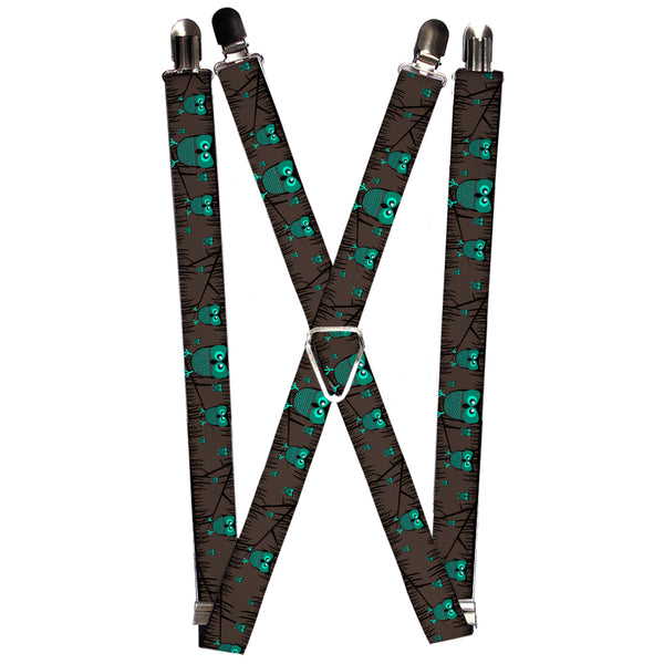 Buckle-Down Suspenders - 1.0" - Owls in Trees Turquoise