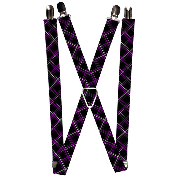Buckle-Down Suspenders - 1.0" - Plaid Black/Purple/Gray