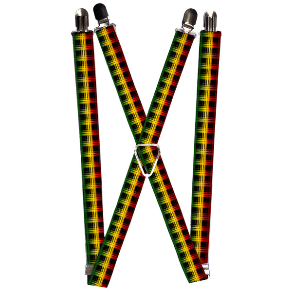 Buckle-Down Suspenders - 1.0" - Plaid Black/Rasta