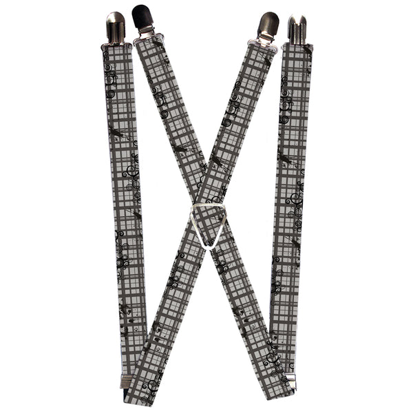 Buckle-Down Suspenders - 1.0" - Plaid Curls Gray