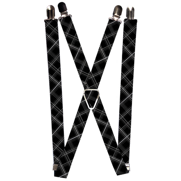 Buckle-Down Suspenders - 1.0" - Plaid X Black/Gray