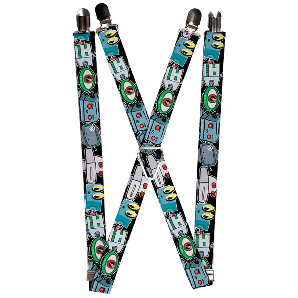 Buckle-Down Suspenders - 1.0" - Robots CLOSE-UP Black