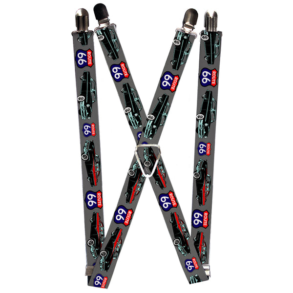 Buckle-Down Suspenders - 1.0" - Route 66 Classics Gray