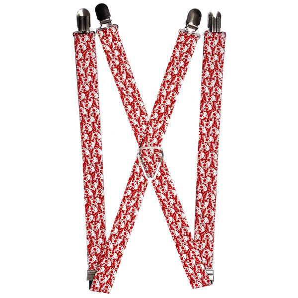 Buckle-Down Suspenders - 1.0" - Skull Yard Red/White