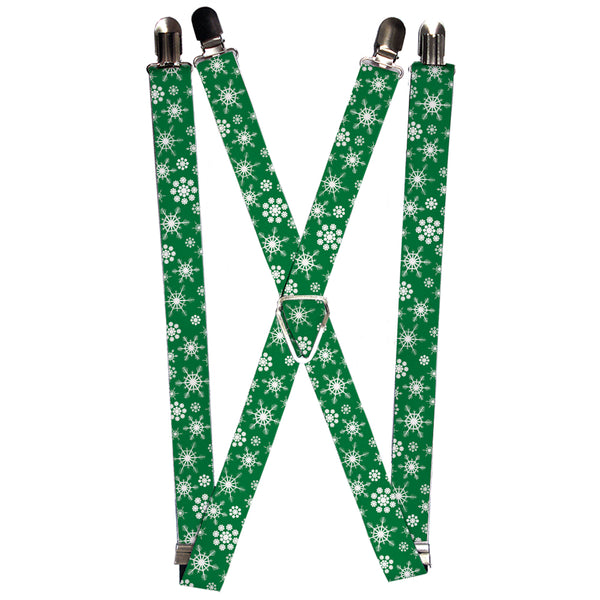 Buckle-Down Suspenders - 1.0" - Snowflakes Green/White