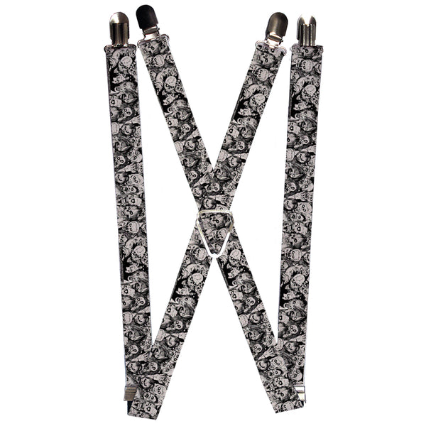 Buckle-Down Suspenders - 1.0" - Zombie Skulls Sketch