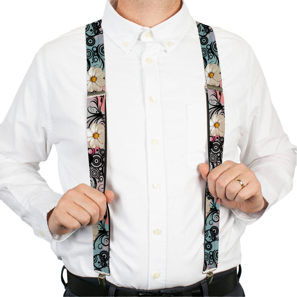 Buckle-Down Suspenders - 1.5" - Flowers W/Filigree Pink