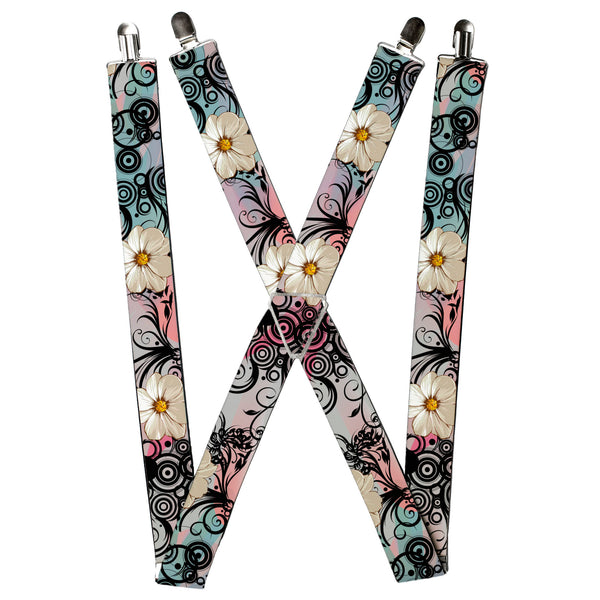 Buckle-Down Suspenders - 1.5" - Flowers w/Filigree Pink